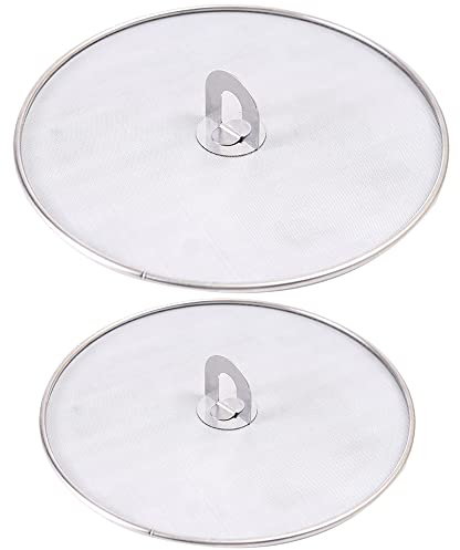 FISHSHOP Stainless Steel Splash Guard 2 PCS (33CM, 25CM) Splatter Screen for Frying Pan, Splash-proof Oil PanLlid Oil Resist Practical Splash Guard Frying Cooking Tools Protective Mesh Pan Lid