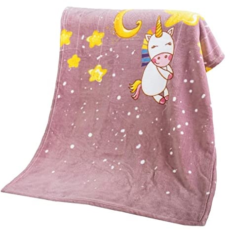 Bestlivings Baby Kuschdeldecke 75x100 cm - vers. Motive - Flauschdecke Fleece Decke - weiche Wohn-Decke zum kuscheln - Einhorn (Rosa)