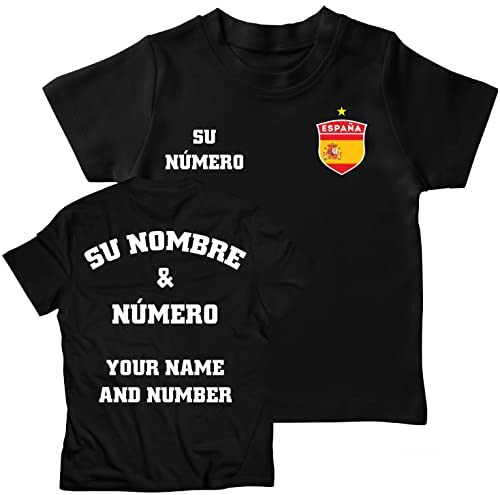 lepni.me Fußballtrikot für Kinder Personalisiert mit Eigenem Namen & Nummer | Trikot für Jungen & Mädchen mit Spanien 2026 Flagge (9-11 Jahre Schwarz Mehrfarben)