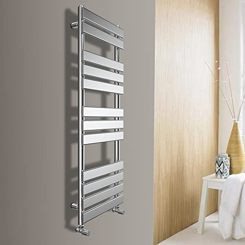 Warmehaus Flat Panel Heated Towel Rail Bathroom Ladder Radiator Rad Central Heating Chrome 1200 x 450mm
