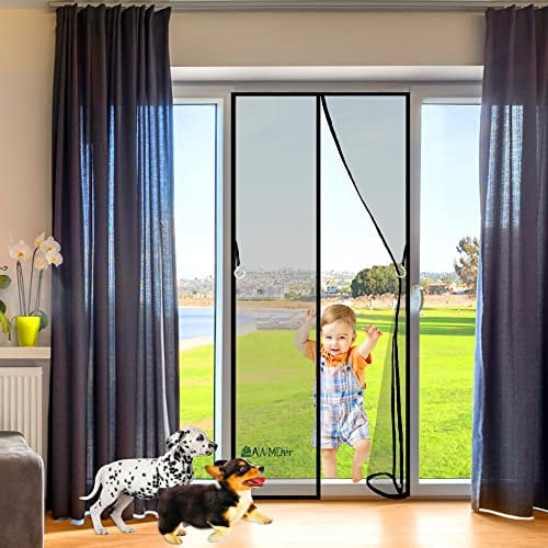 Magnetic Screen Door, 180 x 205 cm Instant Magic Closure with Full Frame Hook&Loop, Hands Free Mesh, Kids Pets Walk Through Easily Black