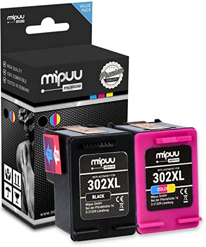 Mipuu 2 Tinten kompatibel für HP 302XL 302 XL F6U68AE F6U67AE Black Color für HP Deskjet 1110 3630 3636 Envy 4520 4525 Officejet 3830 4650 5220 Set