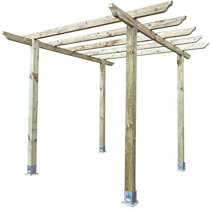 PGS Heavy Duty Wooden Pergola Kit Garden/Patio/BBQ/Hot Tub (Height: 3metre | Width/Length 2.4m Champion Design Rafters | Galvanised Bolt Down Feet)