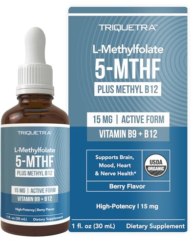 LMethylfolate 15mg Liquid + Methyl B12 Cofactor, High Potency Active 5-MTHF