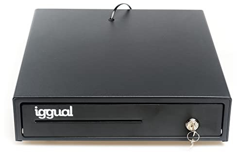 iggual – Tiroir-caisse IRON-15 - Boîte à Monnaie Manuelle ou Automatique pour 4 Billets et 8 Pièces - Serrure à 3 Positions - Matériau Acier + Plastique - Usage Professionnel - Noir (37x33,5x8)