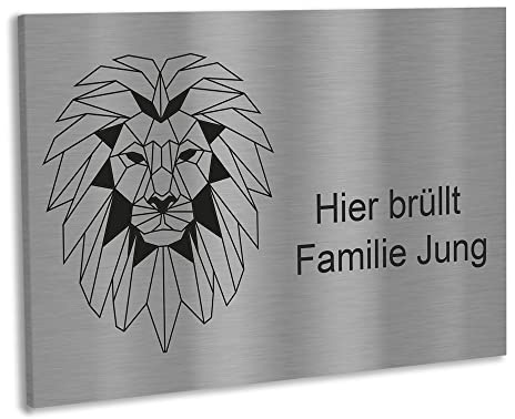 Jung Edelstahl Design Edelstahl Türschild mit Motiv Löwe in 12x8 cm oder 8x3,5 cm selbstklebend. Brifkastenschild, Postkastenschild, Türschild