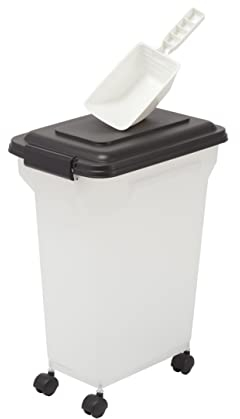 Iris Ohyama Hundefutter Aufbewahrung mit Rollen, 20L/7.5kg, Schwarz, Luftdichte Futterbox, Trockenfutter, Futterbehälter, Für Hunde, Katzen, Tierfutterbehälter, Schaufel, BPA-frei, Futtertonne, ATS-M