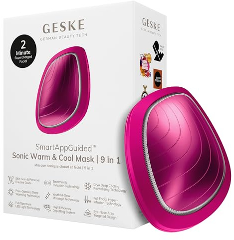 GESKE | SmartAppGuided™ Sonic Warm & Cool Mask | 9 in 1 | Beauty LED Face Mask | Full LED Spectrum and Red Light Therapy | heat | Cooling | Increased uptake of facial care products | facial massager
