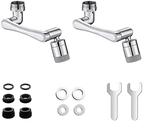 LONUO Faucet Extender 1440° Degree Aerator 2 Pack Swivel Kitchen Sink Big Angle Dual Function with 2 Spray Functions Water Saving Sieve Extension Attachment Full Copper for Taps Kitchen Bathroom