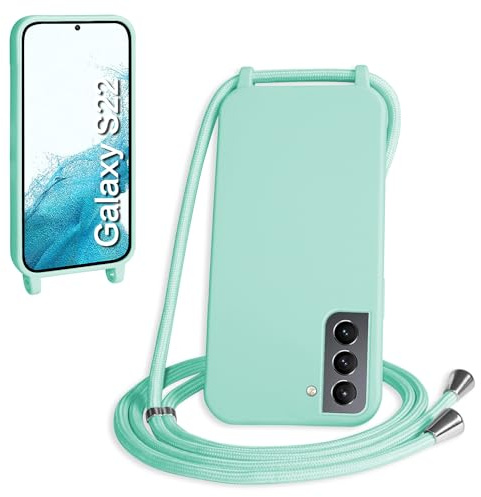 WenBaby Coque avec Cordon pour Samsung Galaxy S22,Collier pour Étui bandoulière Colliers de cellulaire Mince Antichoc Réglable Lanyard Silicone Case,Vert Clair