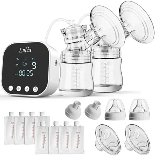 Lulia Portable Dual Electric Breast Pump: Powerful and painless suction, 4 modes and 9 volume milk pump, available in 2 flange sizes, rechargeable and very quiet