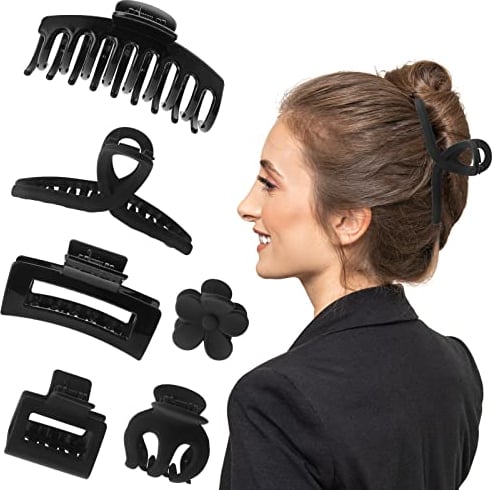 6 Stück Haarklammer Schwarz Dickes Haar Schwarze Große Krallenklammern Matte Rutschfeste Haarspangen Blumenbananen Schmetterlings Krallenklammern Haar Accessoires für Damen Haarspange Mädchen