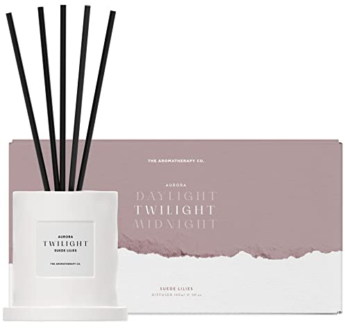 The Aromatherapy Co. Scented Reed Diffuser 150ml - Ceramic Jar and Cotton Reeds - Aurora Twilight Diffuser Suede Lilies