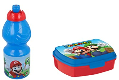 ALMACENESADAN, 4989, Confezione Ritorno alla Scuola Super Mario; Composto da Bottiglia Sport 400ml e Sandwich Rettangolare Multicolore, Prodotti riutilizzabili, Senza BPA