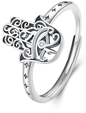 NewL Fingerring aus 925er-Sterlingsilber, Hand Gottes, Hamsa-Ring, 925er Sterlingsilber, Sterling Silber