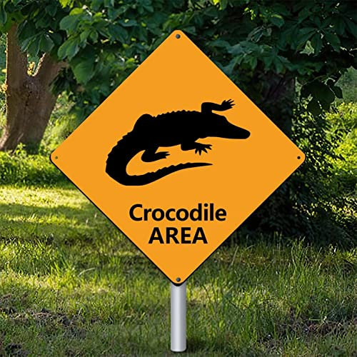 Yelolyio Metallschild Plakette Krokodil Bereich Warnschild Vorsicht Vorsicht vor Krokodil Übergangszone Wetterfest Tierschild Rost Tier Straßenschild für Tor Hinterhof Dekor 30,5 cm
