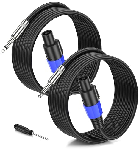 Jumwa 2pack Speakon to 1/4 TS Speaker Cables M-M for Audio Amplifier 12 Guage Cord Wire with Twist Lock DJ/PA Connector for Heavy Duty Audio, 3M