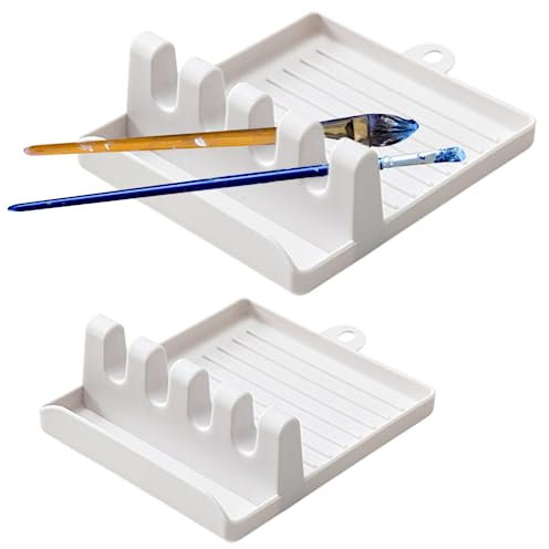 Gcroet Porte-Pinceau, Porte-Pinceau en Plastique de Peinture de Pinceau avec 4 Fentes Chinois Calligraphie Holder Brush Drying Rack Rack Organizer Display Stand 2 PCS