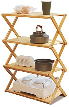 UPQRSG Étagère en Bois Pliable, Étagère À Chaussures Pliable en Bambou de Grande Capacité, Étagère en Bambou Légère À Forte Capacité Portante, pour L'Extérieur, Le Camping, Les Voyages(4 étages)