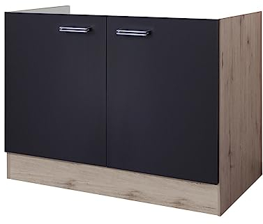 Flex-Well Spülenunterschrank ohne Arbeitsplatte - 100 cm breit - Anthrazit San Remo Eiche – Lino