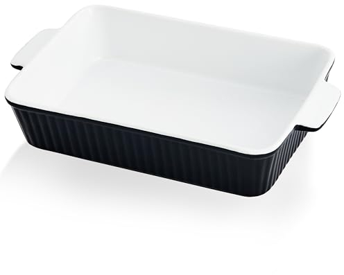 Swuut Cacerola para horno de 13 x 9 pulgadas, platos de porcelana para hornear, juego de utensilios para hornear pasteles de cerámica, sartenes rectangulares de lasaña con mango