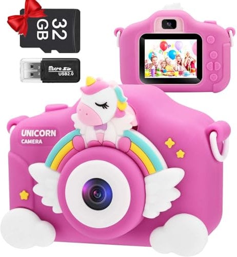 Macchina Fotografica Bambini, Miiepls 2.0 Pollici Schermo HD 1080P Ricaricabile Fotocamera Digitale Bambina con Scheda 32GB, Macchine Fotografiche Digitali Bimbiper Ragazze 3-12 Anni