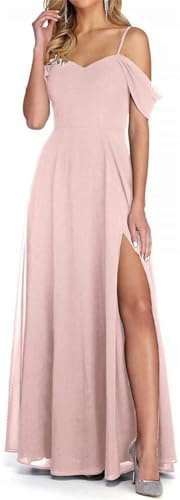 Robe de demoiselle d'honneur à épaules dénudées en mousseline de soie pour femme, rose pastel, 40