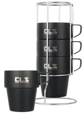 MdybF Taza de Acero Inoxidable Taca De Café De Dos Paredes Juego De Tazas De Café De Acero Inoxidable 304 Paquete 6 Tazas Tazas De Té Aislamiento De Calor Al Aire Libre Anti-Escalas-Black 4Pcs-300 Ml