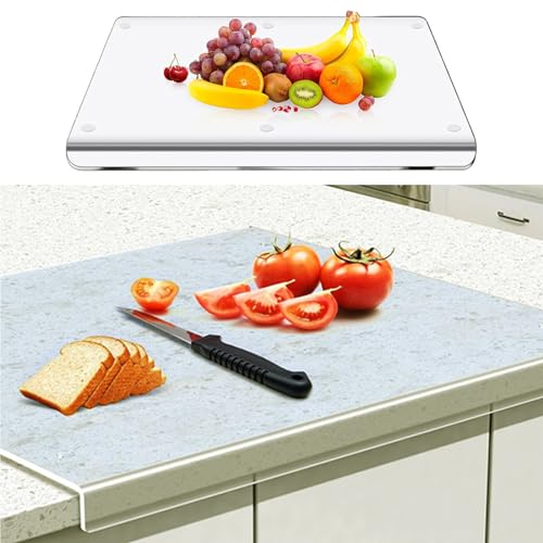 Tagliere Acrilico Trasparente 3 mm con Bordo di Arresto, Tagliere in Acrilico Antigraffio Antiscivolo da 45cm x 40cm con Bordo per Bancone Della Cucina, Tagliere per Carne per Casa, Cucina,Ristorante
