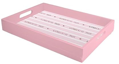 Tech Island Serving Tray, Wonderful Mum Wooden Tray Rectangular Bottom Plastic Dinner/Drinks Reusable Serving Trays, Easy Grip Handles Ideal for Home Breakfast, party (Pink)