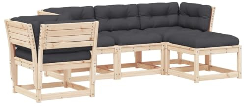 vidaXL Garten Lounge Set 5-TLG., Sofagarnitur mit Latten-Design, Gartengarnitur mit Kissen, Gartenmöbel Gartensofa Fußhocker, Massivholz Kiefer