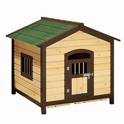 Außenhundehütte, Hundehütte aus Holz mit Stahlfenster, Gehege, Garten, Asphaltdach, Hundehaus, wetterfeste Hundehütten (grün, 85 x 78 x 88 cm)