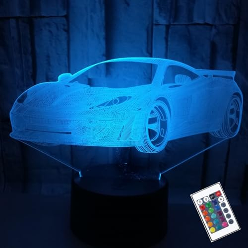 PONLCY Auto Nachtlicht, 3D Illusion Lampe mit Fernbedienung, 16 Farben USB Schreibtischlampen, Schlafzimmer Dekoration Tischlampe für Kinder Weihnachten Geburtstag Geschenke