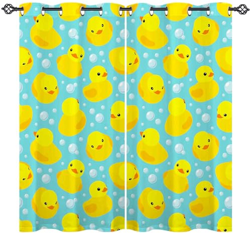 ANHOPE Cartoon Gelbe Gummi Ente Gardinen Blickdichte mit Ösen Kinder Jungen Mädchen Thermo Vorhänge Blackout Curtain Vorhang Wohnzimmer Schlafzimmer Verdunklungsvorhänge 2er Set H 160 x B 132 cm