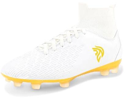 KALON Scarpe da calcio da uomo in microfibra con calzini, per erba naturale e erba artificiale, bianco, 40 EU