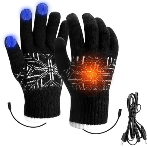 Dreamtop USB Heated Gloves for Men Women, Charging Knitted Hand Warmers, Washable Laptop Mittens, Full Finger Winter Gift