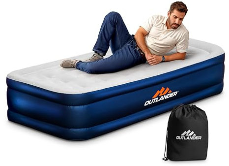 Raised Single Air Bed with Built-In Pump Waterproof Flocked Blow-Up Mattress, Quick Inflating Airbed for Adults & Kids Portable Air Mattress with Storage Bag for Camping,Hiking, Caravan, Single