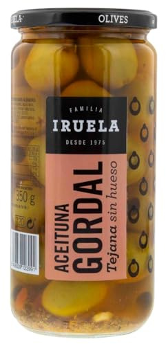 Iruela - Gordal Oliven Tejana würzig mariniert ohne Stein - 720g - spanische Oliven im Glas entsteint