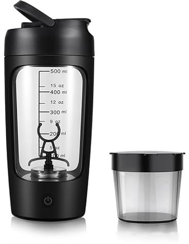 Euakee Mezclador de Proteinas Eléctrica, 650 ML Vaso Shaker Portable con Caja de Polvos, Recargable por USB, Mezcladora Automática, Mezcladora de Tazas para Batidos de Proteínas (Negro)