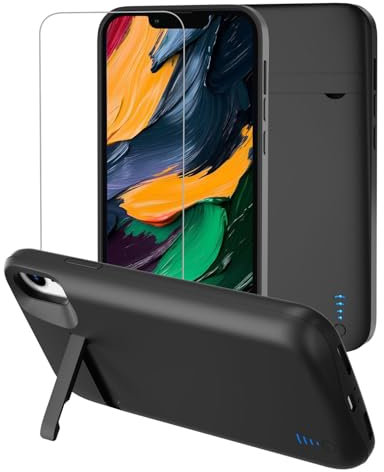 Gladgogo Custodia di ricarica per iPhone XR, 8500 mAh, con cavalletto, colore: Nero