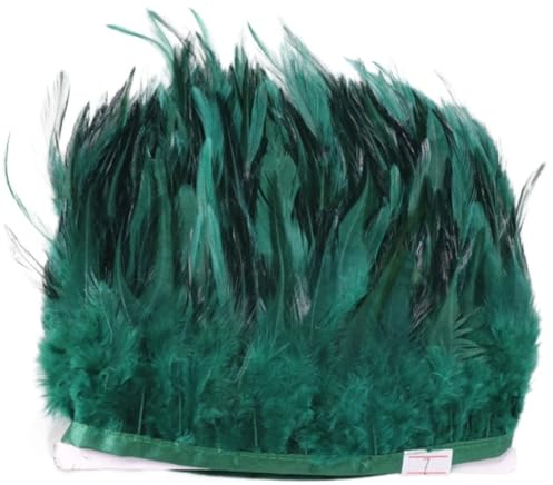 10m Federquasten Spitzenband,10-15cm Hühnerfedern Feder Fransen Band Fransenborte Federquastenband Federband Zierband Dekoband für DIY Handwerk Halloween Karneval Kostüme Deko,Dunkelgrün B