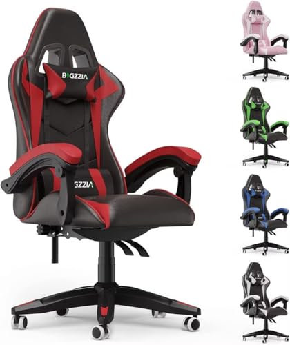 bigzzia Silla Gaming, Silla de Juegos, Silla de Oficina, Silla de Ordenador, Silla giratoria Resistente, diseño ergonómico con cojín y Respaldo reclinable (Red)