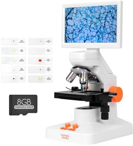 USB Digitales Mikroskop für Kinder Erwachsene, MatataStudio MT3-4 1200x Professionelles Biologisches Mikroskop mit 7 1080P Bildschirm Beweglicher Tisch Messschieber 5MP für Schule Labor