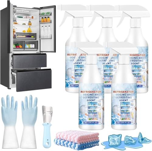 Defrosting Spray for Freezers Only, Rapid Fridge Freezer Defrosting Spray, Defrosting Spray for Fridge Freezer, Powerful Refrigerator Defrost Spray, Fast Frost Removal & Streak-Free Shine (5Pcs-120ml)