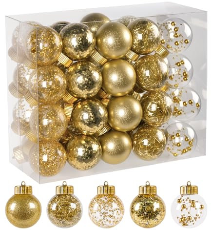 Truevaste Weihnachtskugeln Transparent Gold Selbst Befüllen, Christbaumkugeln Kunststoff 6CM, DIY Weihnachtsbaumkugeln für Christbaumschmuck, Hochzeiten und Andere Festliche Dekorationen, 40 Stück