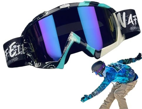 Pzuryhg Ski Goggles with Helmet Compatibility, Fog- Snow Goggles, Ski Goggles with Anti-Scratch Lenses, Adjustable Strap Ski Goggles, Ski Goggles for Winter Sports, Over-The-Glasses Ski Goggles