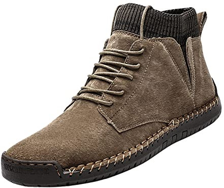 Stiefeletten Herren Winter - Wanderschuhe Herren Outdoor Rutschfest Trekkingschuhe Leichte Komfortabel MäNner Wanderstiefel Aus Wildleder Handgefertigte Flache Schneestiefel Retro Kurzstiefel