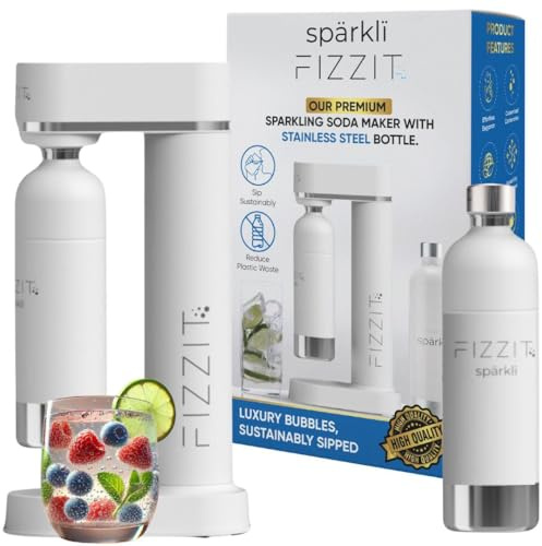 Fizzit Spärklï Kohlensäurewasser Soda Maker mit Edelstahlflasche im Lieferumfang enthalten, spülmaschinenfest