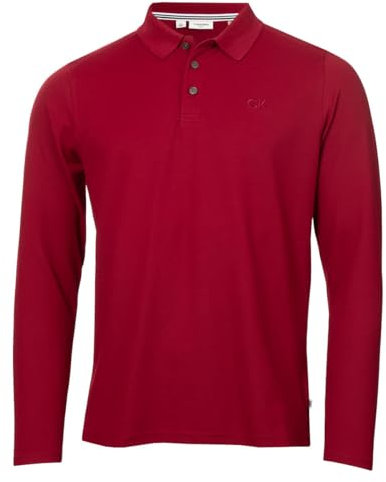 Calvin Klein Mens Long Sleeve Stretch Campus Polo Shirt - Burgundy - XXL