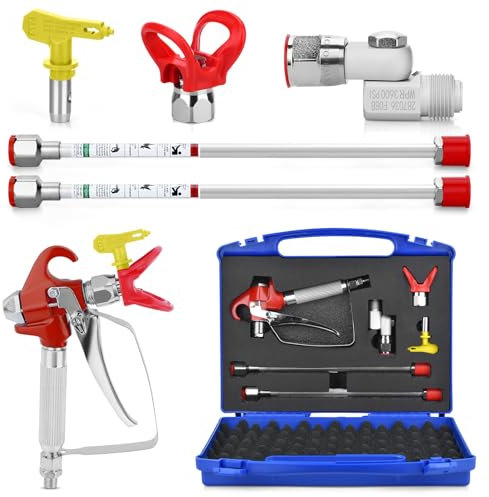 7PCS Airless Paint Sprayer Gun Set with 3600 PSI Paint Sprayer Gun,1 Nozzle Guard,1 Reversible 517 Spray Tips,2 Extension Wand,1 Swivel Joint and Storage Box